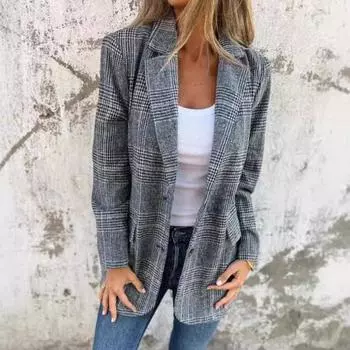 Женский пиджак с лацканами и длинным рукавом, однобортный кардиган с принтом «гусиная лапка», пиджак в стиле костюма M красный