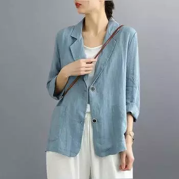 Женский пиджак с лацканами и длинными рукавами, осенний винтажный повседневный однотонный хлопковый пиджак, элегантный кардиган, тонкие пальто, рабочие костюмы XXXL чёрный