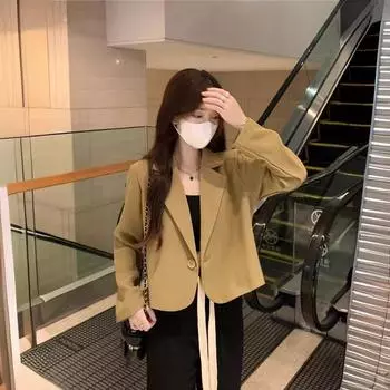 Женский пиджак с лацканами на пуговицах, тонкий кардиган, темпераментная рабочая одежда, осенне-весенний пиджак с длинным рукавом, большие размеры XXL чёрный