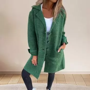 Женский пиджак с лацканами, шерстяное пальто с длинными рукавами, тонкий пиджак для офиса, повседневный тонкий кардиган на осень M темно-серого