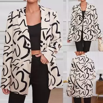 Женский пиджак с принтом, куртка, костюм, кардиган, осеннее повседневное свободное деловое деловое пальто