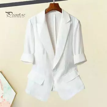 Женский пиджак с пуговицами и лацканами, однотонное повседневное свободное пальто с рукавами три четверти, тонкий летний костюм, топ для офиса и поездок на работу S белый