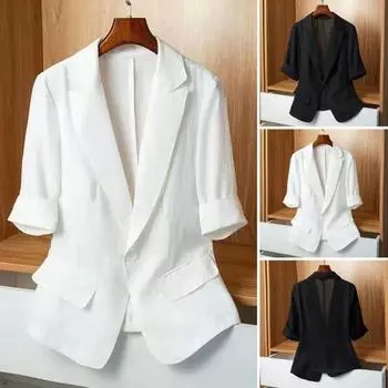 Женский пиджак с пуговицами и лацканами, однотонное повседневное свободное пальто с рукавами три четверти, тонкий летний костюм, топ для офиса и поездок на работу 2XL белый