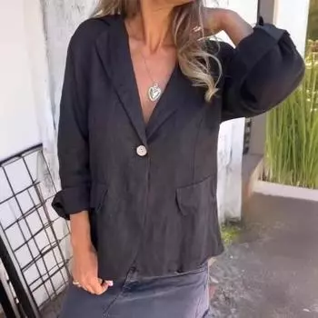 Женский пиджак с V-образным вырезом и лацканами, длинный рукав, однотонный пиджак, весна-осень, однотонный пиджак с клапанами, деловая верхняя одежда XXL розовый