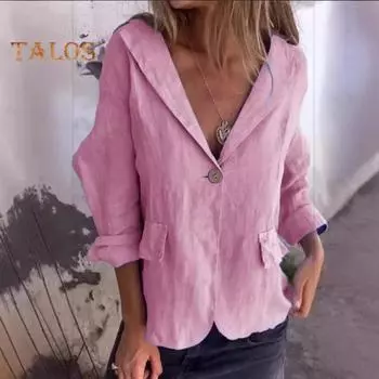 Женский пиджак с V-образным вырезом и лацканами, длинный рукав, однотонный пиджак, весна-осень, однотонный пиджак с клапанами, деловая верхняя одежда XL чёрный