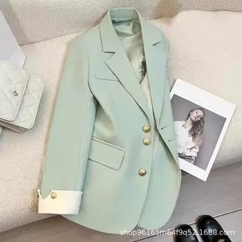 Женский пиджак свободного кроя зеленого цвета 2024 года для профессионального костюма — маленькая коллекция, весна и осень L чёрный
