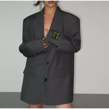 Женский пиджак свободного покроя, классическое пальто, офисный женский блейзер с широкими плечами, модная одежда, шикарная верхняя одежда, женские стильные топы S чёрный