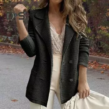 Женский пиджак в деловом стиле, средней длины, двубортный, однотонный, плотный, теплый, с отложным воротником, свободный, с длинным рукавом, для поездок на работу 2XL абрикосовый