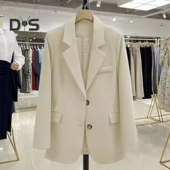 Женский пиджак в деловом стиле, свободный, однобортный, повседневный, с длинным рукавом, однотонный, средней длины, для поездок на работу 3XL синий