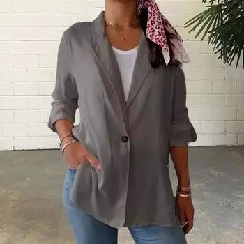 Женский пиджак Yousheng с лацканами, длинный рукав, однобортный пиджак с боковыми разрезами, однотонный, на одной пуговице, деловая верхняя одежда L зелёный