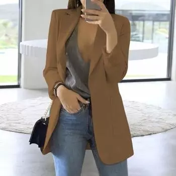 Женский пиджак Yousheng с лацканами, длинный рукав, открытая передняя часть, однотонный городской стиль, весна-осень, деловая верхняя одежда XL розовый