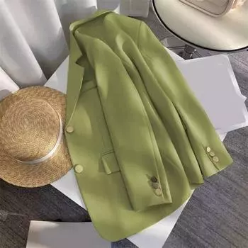 Женский пиджак Yousheng с лацканами, длинными рукавами, застежкой на пуговицы, пиджак, однотонный, с клапанами, карманами, рабочая одежда, рабочая одежда XL светло-зеленый