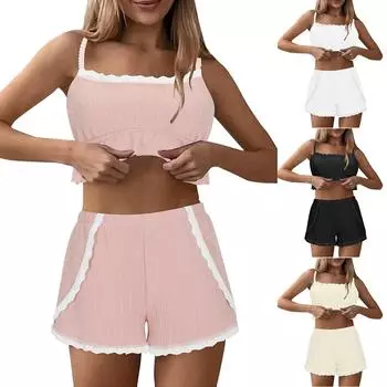 Женский пижамный комплект, бархатные сексуальные однотонные шорты, комплект из двух предметов L бежевый