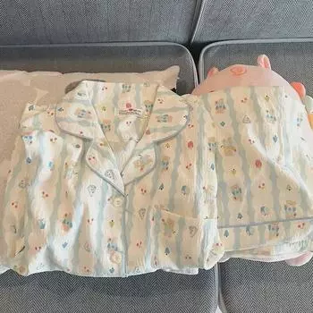 Женский пижамный комплект Blue Bear: Милая хлопковая кофта с длинными рукавами и рисунком в виде облака, идеально подходит для весны, лета и осени. Medium