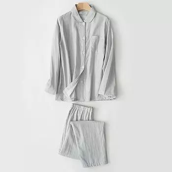 Женский пижамный комплект из 2 предметов, хлопковая пижама с воротником на пуговицах и лацканами, рубашка, брюки, костюм на осень-зиму, пижама, домашняя одежда S серый