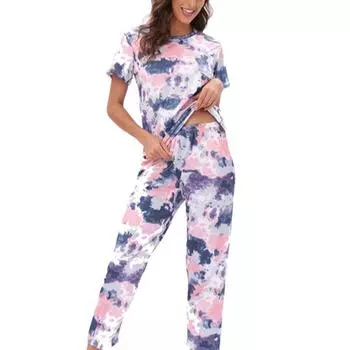 Женский пижамный комплект из 2 предметов с леопардовым принтом, пижамный комплект с карманами, одежда для сна на весну и лето, короткие рукава, пижама, женская домашняя одежда S