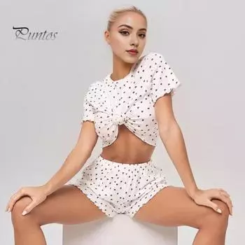 Женский пижамный комплект из 2 шт./компл., футболка с принтом в виде сердца, футболка с коротким рукавом и эластичной резинкой на талии, женская одежда для дома, комплект одежды для сна, домашний топ, шорты, комплект M Love Heart