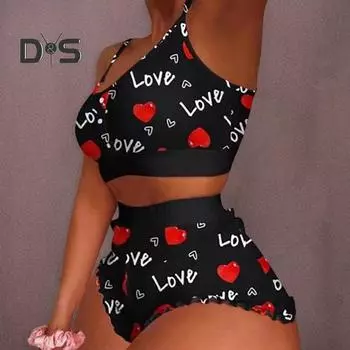 Женский пижамный комплект из 2 шт./компл. с круглым вырезом без рукавов и принтом на бретелях, эластичный топ с высокой талией и присборенными краями, облегающие шорты, домашняя одежда, жилет, шорты, комплект лета M розовый