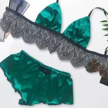 Женский пижамный комплект из 2 шт./компл., прозрачный кружевной атласный лоскутный комплект с бантом на тонких бретельках, топ без рукавов, шорты с эластичной резинкой на талии, летняя одежда для сна XL зелёный