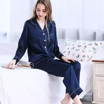 Женский пижамный комплект из атласного шелка на пуговицах, комплекты пижам с длинным рукавом и V-образным вырезом, домашняя одежда для сна M зелёный