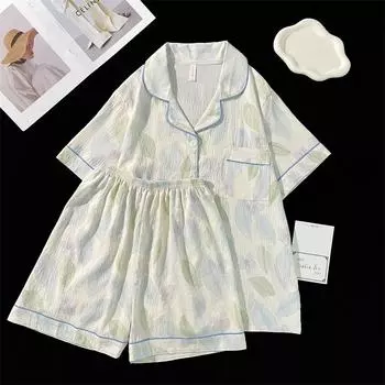 Женский пижамный комплект из хлопка, одежда для сна, топы на пуговицах и шорты, пижамный комплект из 2 предметов, женская пижама, одежда для дома, летняя одежда M