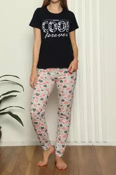 Женский пижамный комплект из хлопка с короткими рукавами