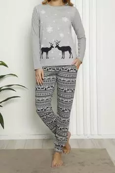 Женский пижамный комплект из лайкры с длинными рукавами и карманами