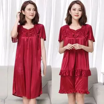 Женский пижамный комплект из ледяного шелка с короткими рукавами большого размера, домашняя одежда, пижамы M