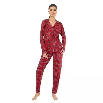 Женский пижамный комплект из вискозы в клетку от пола до пуговиц Estiva