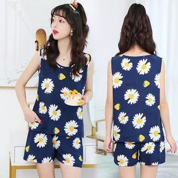Женский пижамный комплект, летняя сексуальная одежда для сна, нижнее белье без рукавов, хлопковый жилет с круглым вырезом + шорты с принтом, комплекты из 2 предметов 4XL L
