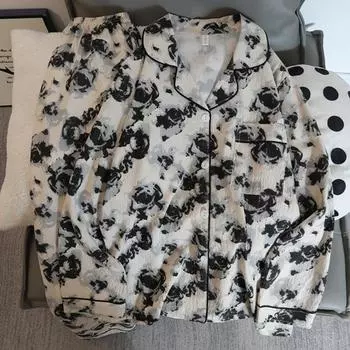 Женский пижамный комплект, мягкая одежда для сна, топы и штаны на пуговицах, пижамный комплект из 2 предметов, женская пижама, домашняя одежда на осень M