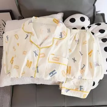 Женский пижамный комплект, мягкая одежда для сна, милый, с принтом букв, новая пижама из 2 предметов, женская ночная одежда, домашняя одежда на осень M