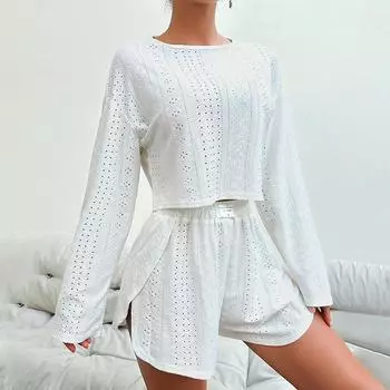 Женский пижамный комплект, одежда для сна, домашняя одежда, осенняя мягкая, удобная, с длинными рукавами, с шортами, пижама, женская домашняя одежда, 2 предмета S розовый