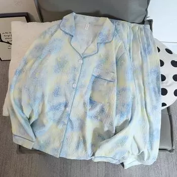 Женский пижамный комплект, осенняя пижама из 2 предметов с принтом, мягкая повседневная пижама из вискозы с длинным рукавом, женская домашняя пижама M