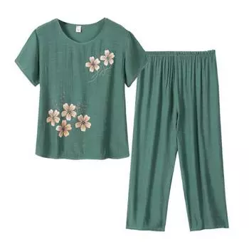 Женский пижамный комплект, пуловер, мягкий летний повседневный женский комплект среднего возраста 4XL розовый