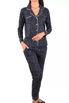 Женский пижамный комплект с длинными рукавами и карманами на пуговицах, хлопок