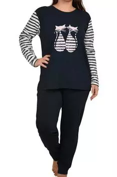 Женский пижамный комплект с длинными рукавами и карманами из хлопка и лайкры