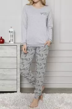 Женский пижамный комплект с длинными рукавами и карманами, лайкра, хлопок