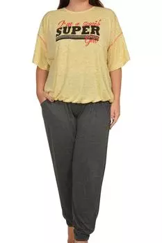 Женский пижамный комплект с коротким рукавом, лайкра больших размеров