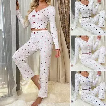 Женский пижамный комплект с кружевной отделкой, длинными рукавами, V-образным вырезом спереди, застежкой на пуговицы, длинные брюки, одежда для сна, ночное белье XL чёрный