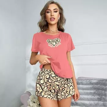 Женский пижамный комплект с леопардовым принтом Heart - Милая футболка и шорты Small арбуз красный