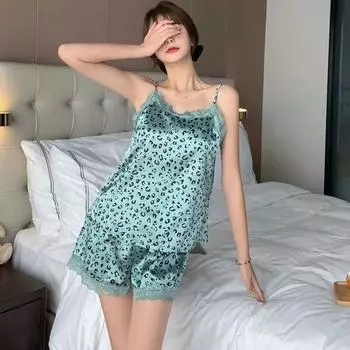 Женский пижамный комплект с леопардовым принтом, женское сексуальное кружевное нижнее белье с открытой спиной, короткий комплект, домашний костюм, милая одежда для сна для девочек, нижнее белье, ночные рубашки M белый