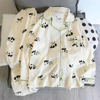 Женский пижамный комплект с принтом «Милая панда» на осень и весну, топы с длинными рукавами и штаны, пижамный комплект из 2 предметов, одежда для сна, домашняя одежда XL