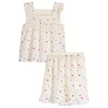 Женский пижамный комплект с принтом сердца, летние домашние пижамы с короткими рукавами, пижамный комплект из 2 предметов с квадратным вырезом, домашняя одежда M