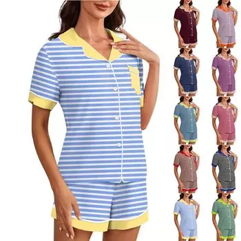 Женский пижамный комплект с принтом, топ с короткими рукавами и шорты, пижама L чёрный