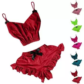 Женский пижамный комплект с v-образным вырезом, бархатные сексуальные однотонные пижамные шорты, комплект из двух предметов L зелёный