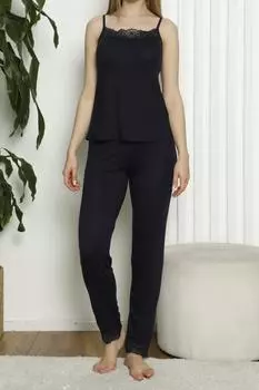 Женский пижамный комплект с веревочным ремнем из вискозы и лайкры с кружевом