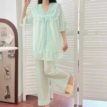 Женский пижамный комплект, шелковая пижама, домашняя одежда на весну и осень, комплект из 2 предметов для женщин S
