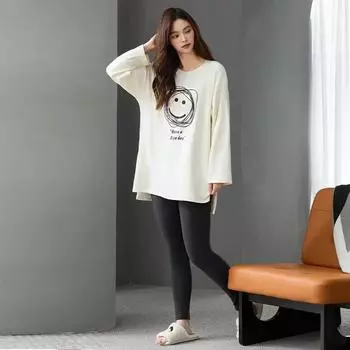 Женский пижамный комплект, свободный верх, обтягивающие брюки, осенне-зимние брюки с длинным рукавом, повседневная пижама, мягкая, удобная пижама M