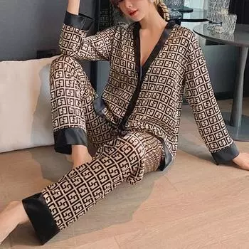 Женский пижамный комплект Весна и лето Сексуальная домашняя одежда Роскошные пижамы Женские пижамы Длинные рукава Брюки Элегантные пижамы M